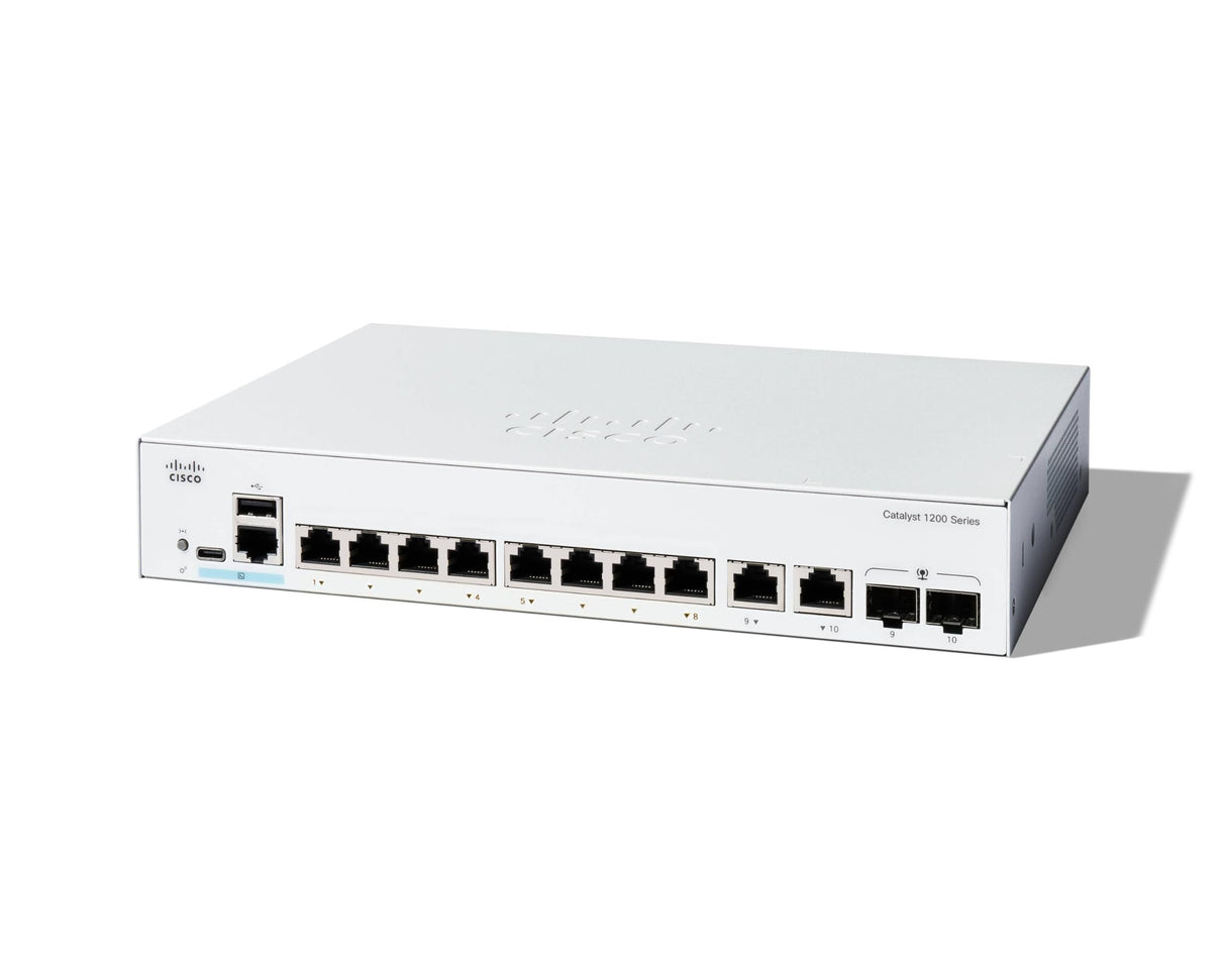 Cisco Switch inteligente Catalyst 1200-8T-E-2G, GE de 8 puertos, PS externa, combo GE 2x1, protección limitada de por vida (C1200-8T-E-2G)