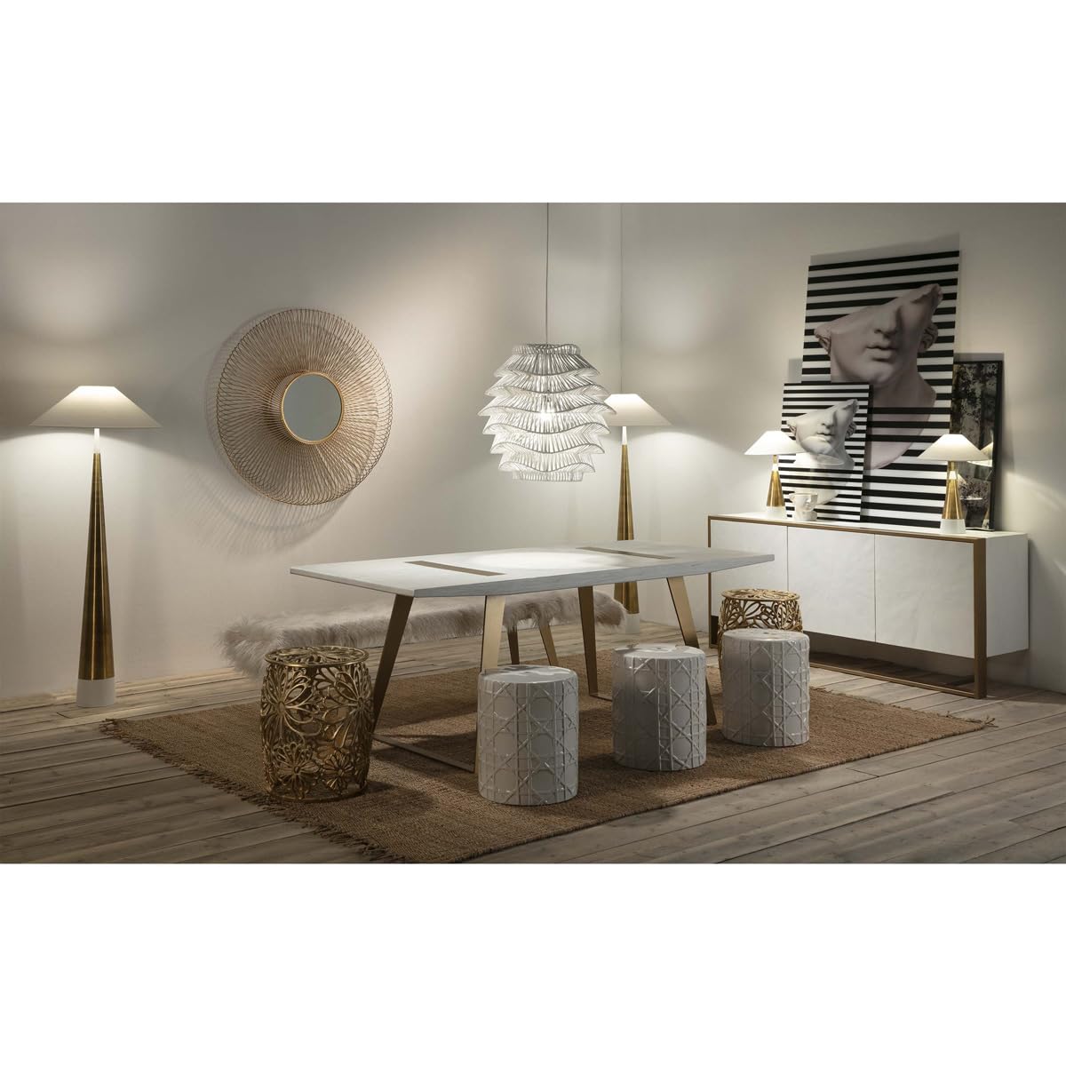 LAMPARA DE PIE 18X18X140 METAL DORADO/BLANCO