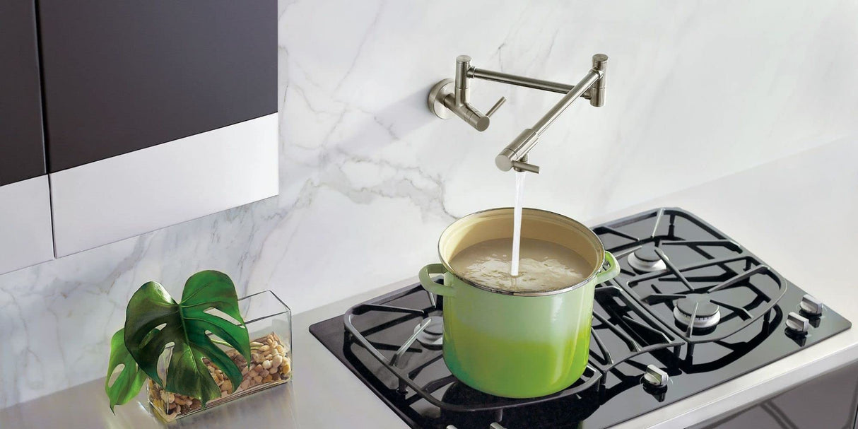 Moen S665SRS - Grifo de cocina de dos manijas para llenado de ollas, resistente a las manchas inoxidable
