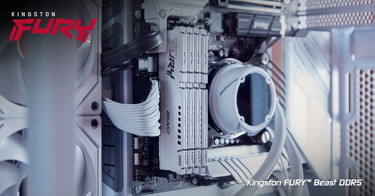 Kingston FURY Beast Blanco XMP DDR5 128GB 5200MT/s CL40 DIMM Memoria gamer para Ordenadores de sobremesa (Kit de 4) - KF552C40BWK4-128