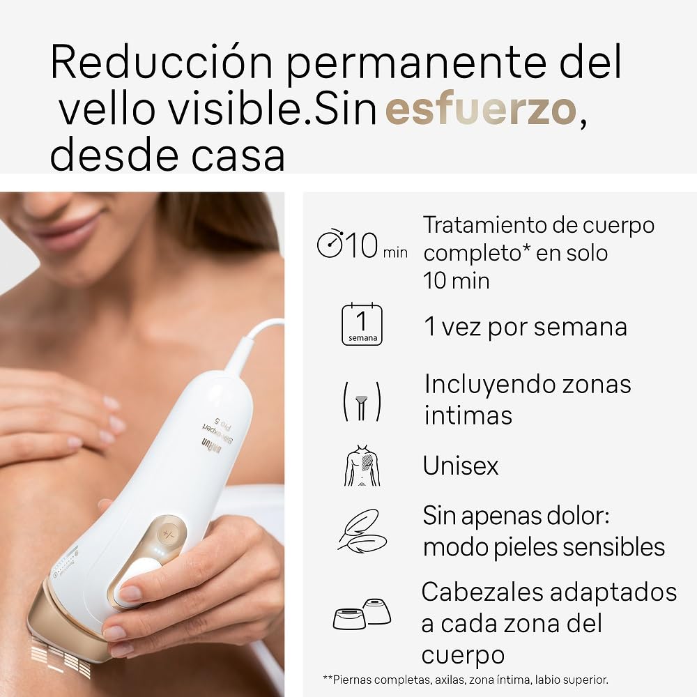 Braun Luz Pulsada Silk-expert Pro 5 PL5140 IPL, Eliminación Del Vello En Casa, Alternativa Para Depilación Láser, Con Funda, 2 Cabezales, Regalo Para Mujer, Blanca/Dorada