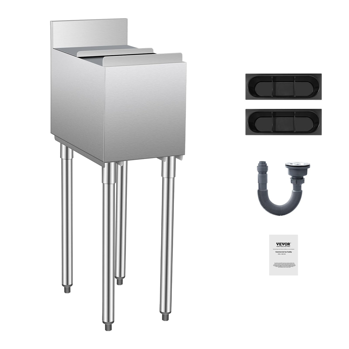 VEVOR Contenedor de Hielo de 28 L para Debajo del Mostrador de 305 x 483 x 937 mm, de Acero Inoxidable con Tapa Deslizante y Patas de Bola Ajustables, Carrito Refrigerado para Bar, Restaurante