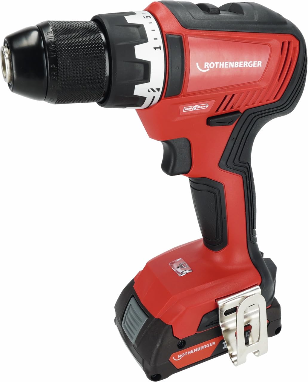 ROTHENBERGER RO DD55 AMPShare 1000004711 - Taladro atornillador inalámbrico, RO DD55, AMPShare, motor sin escobillas, par de giro de 55 Nm, herramienta de instalación, luz de trabajo