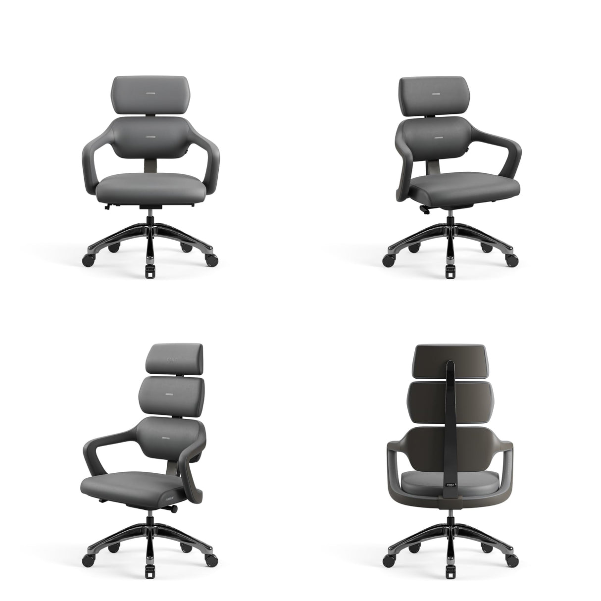 Diablo Silla Oficina V-Modular | Respaldo, Ajuste de Asiento y Respaldo, Reposacabezas Desmontable - Silla Despacho para la Oficin | Elegante Cuero, Robusta Estructura de Aluminio | Gris