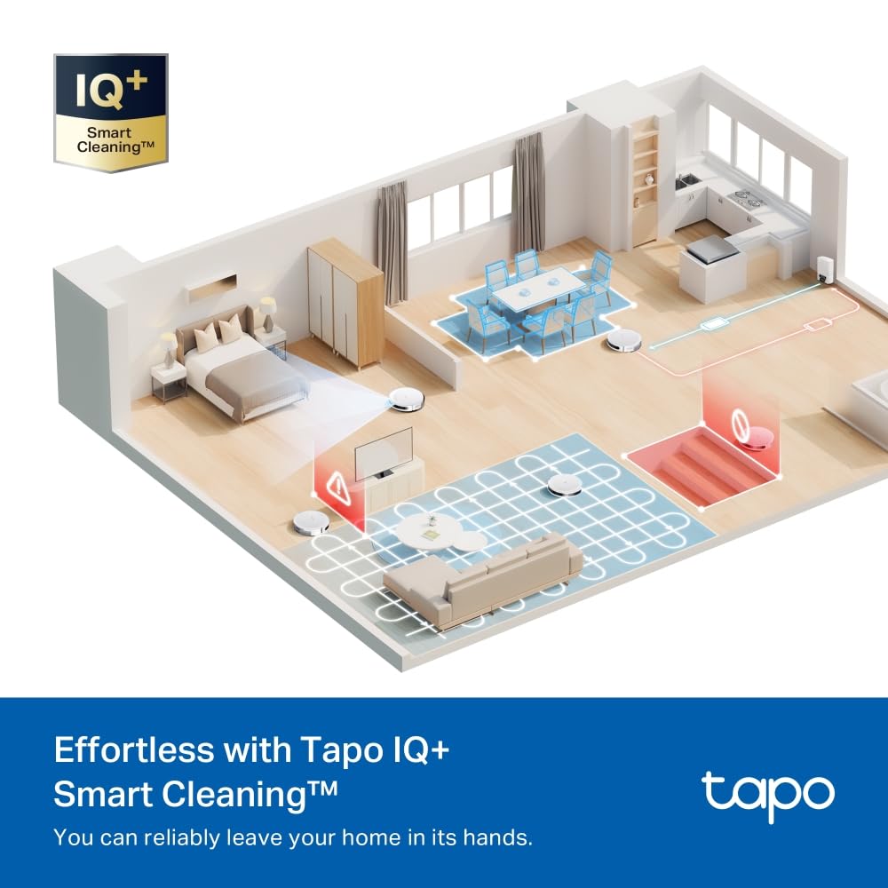 Tapo RV20 MAX Plus Robot Aspirador, Blanco, con 5300Pa de succión, Base de autovaciado, navegación láser LiDAR, mapeo Inteligente, Limpieza 4 en 1, Control por Voz y App, Solo 83 mm de Alto