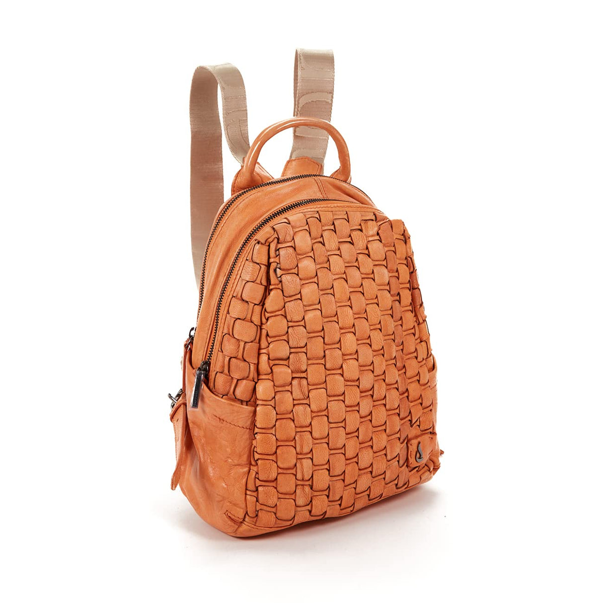Abbacino Mochila de mujer en piel trenzada naranja