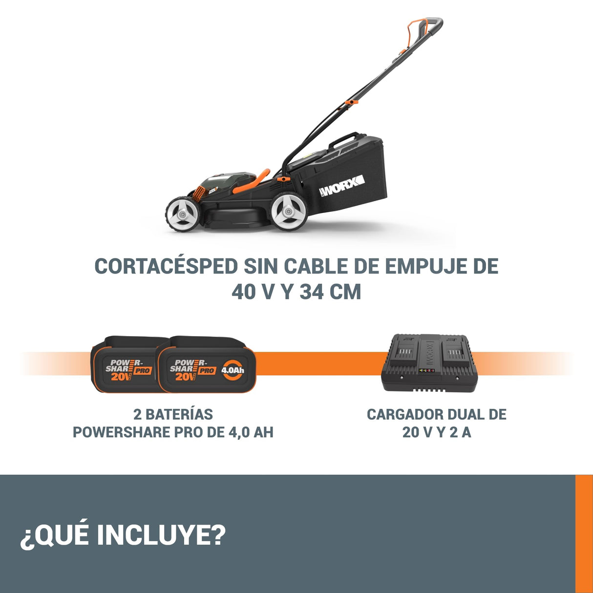 WORX WG779E.1 Cortacésped 34cm 40V (220V) 4.0Ah, Negro