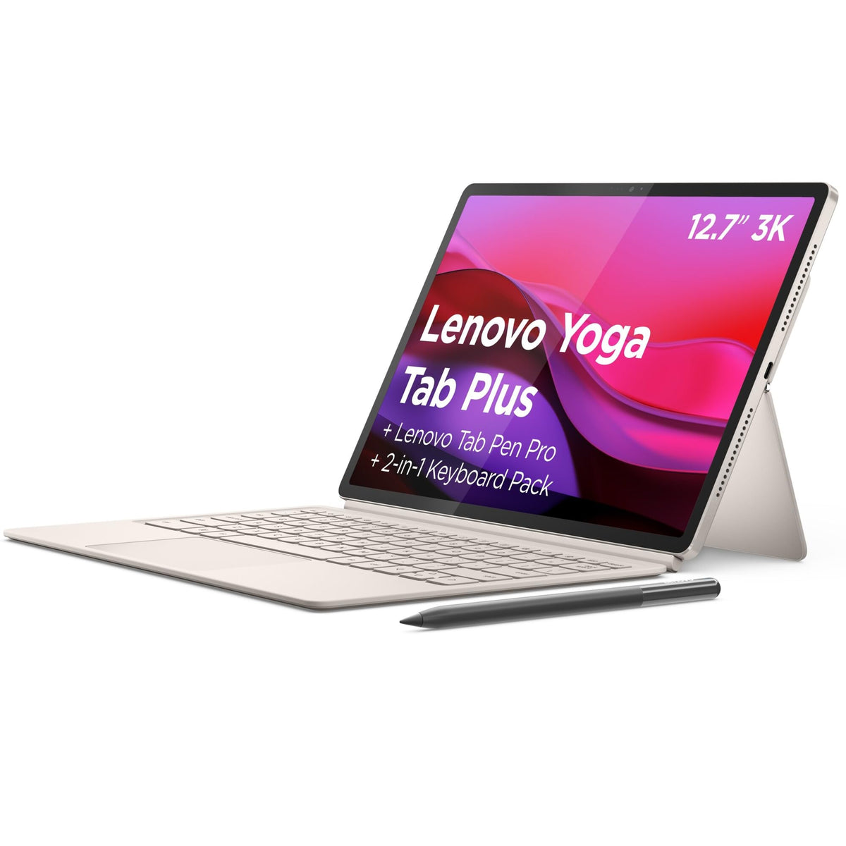 Lenovo Yoga Tab Plus, Tableta AI, 12,7 Pulgadas 144 Hz 3K, procesador Snapdragon 8 Gen 3, 16 GB de RAM, 256 GB de Memoria, WiFi 6, Tableta Android 14, Tab Pen Pro y Teclado incluidos - Seashell