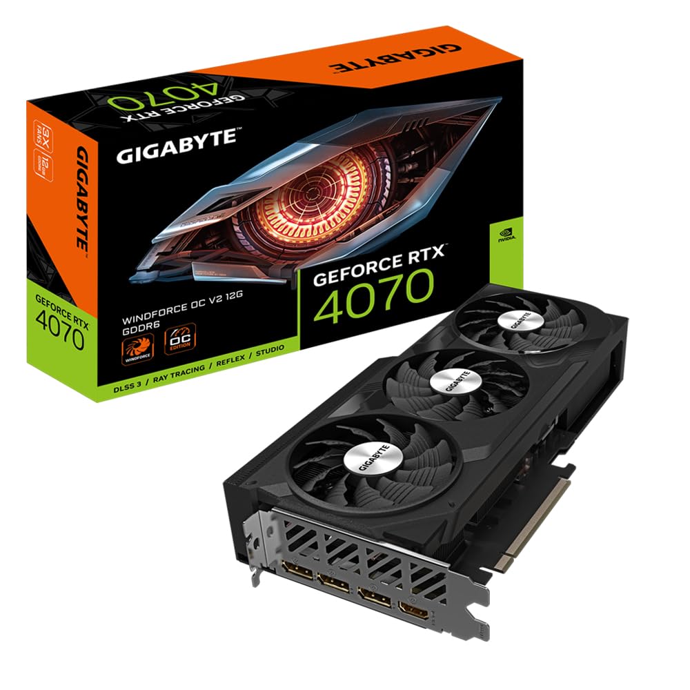 Gigabyte GeForce RTX 4070 WINDFORCE OC V2 12G - 12GB GDDR6, 192bit, PCI-E 4.0, 2490MHz Core Clock, 3 x DisplayPort 1.4a, 1 x HDMI 2.1a, NVIDIA DLSS 3, GV-N4070WF3OCV2-12GD