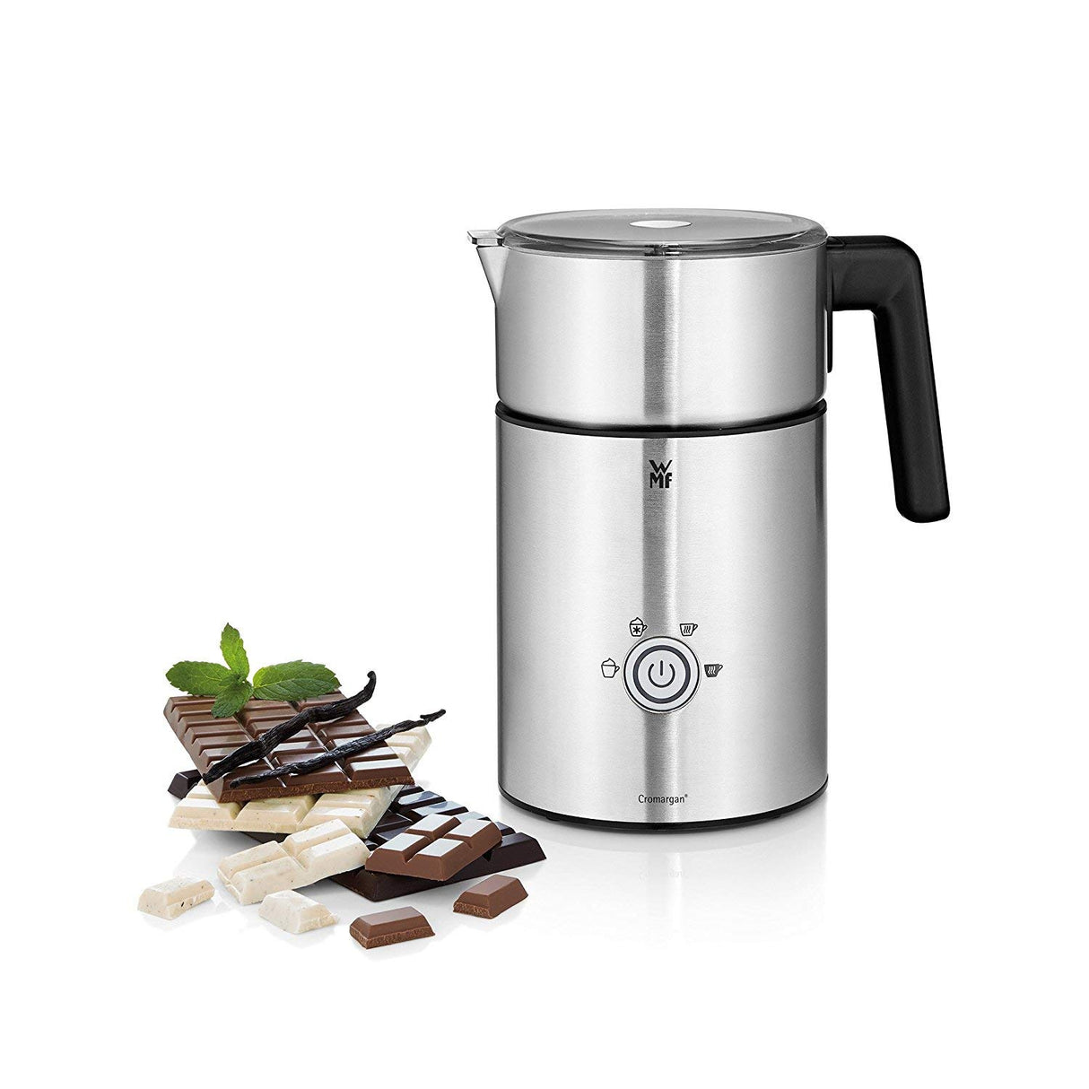 WMF Lono - Espumador Milk&Choc, 650 W, con 4 funciones, libre de BPA, acero de Cromargan, apto para lavavajillas, para capuccino, latte macchiato, frappé y chocolate caliente, apagado automático