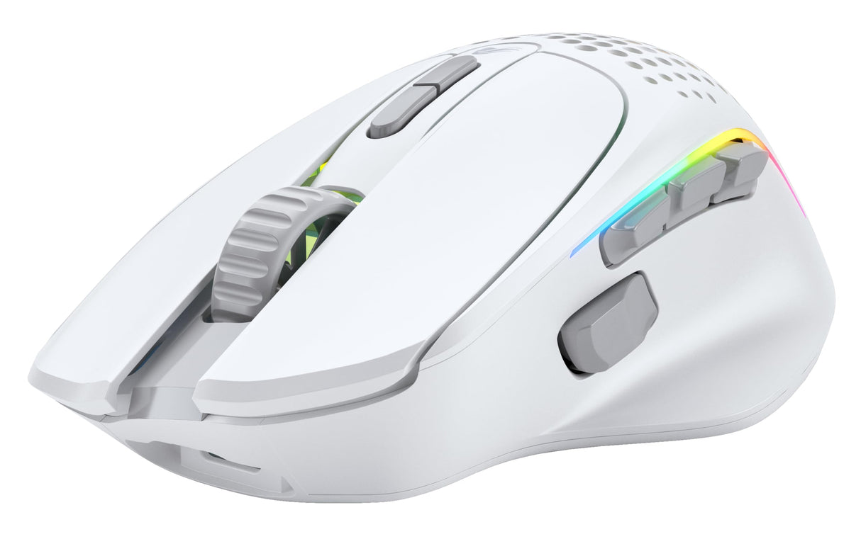 Glorious Gaming Model I 2 Wireless Ratón gaming inalámbrico - Híbrido 2,4 GHz y Bluetooth, superligero, 9 botones (2 intercambiables), RGB, gran batería, MMO/MOBA/FPS, reposapulgares lateral - Blanco