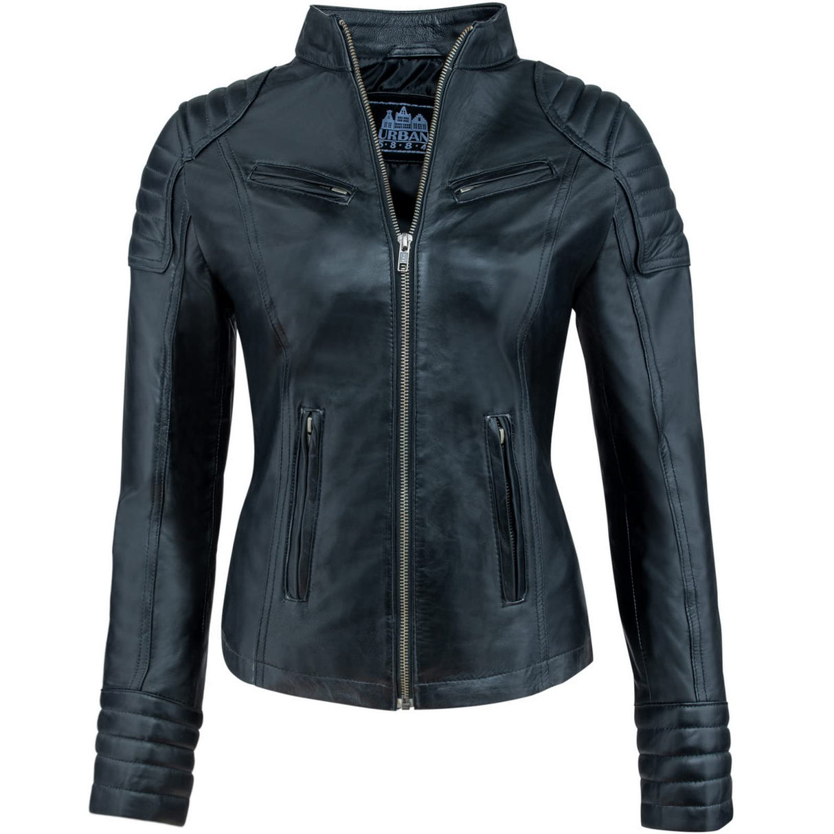 URBAN 5884 Angelina, Chaqueta de Auténtica Piel de Cordero, Corta y Ajustada, Cuero Liso y Suave, Negro, M, Women's