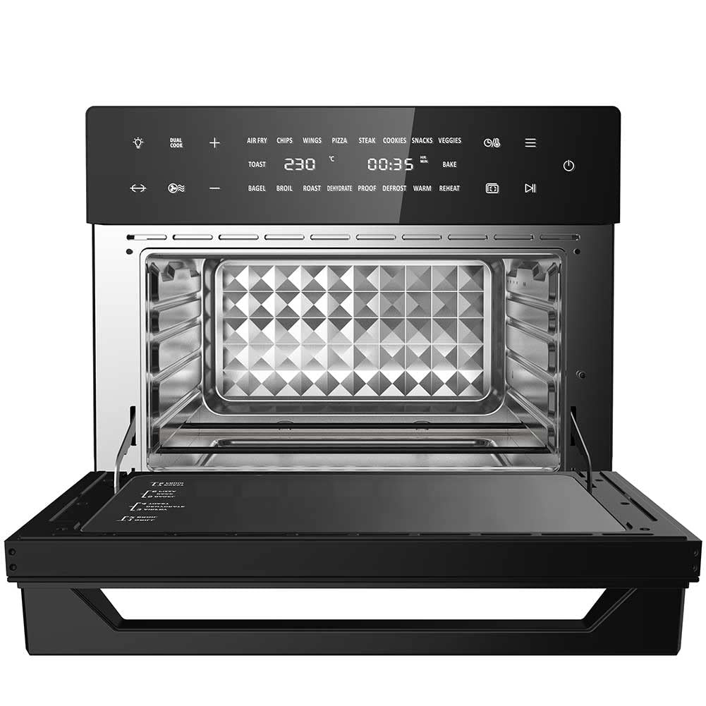 Bakaji Horno freidora de aire caliente, capacidad de 30 litros, 1800 W, freidora seca sin aceite, con pantalla táctil, 18 programas, función de doble cocción, temporizador, regulación de temperatura,