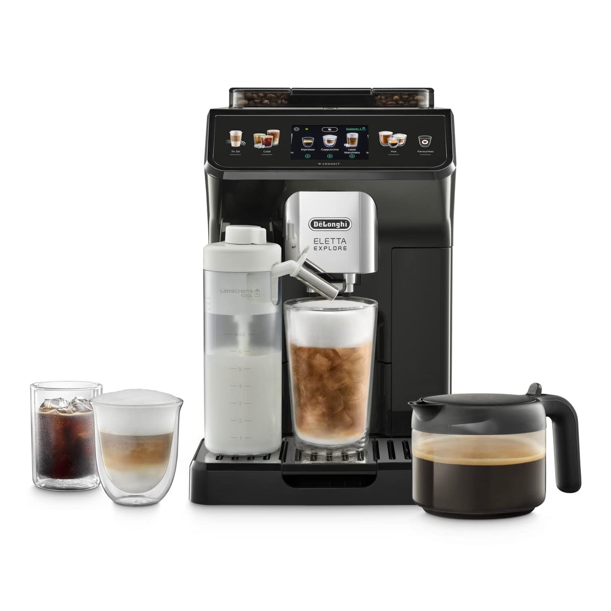 De'Longhi Eletta Explore ECAM452.67.G, Cafetera Superautomática Bebidas Calientes y Frías con Cold Extraction Technology, Recetas Cold Brew, LatteCrema Hot and Cool para Leche y Bebidas Vegetales
