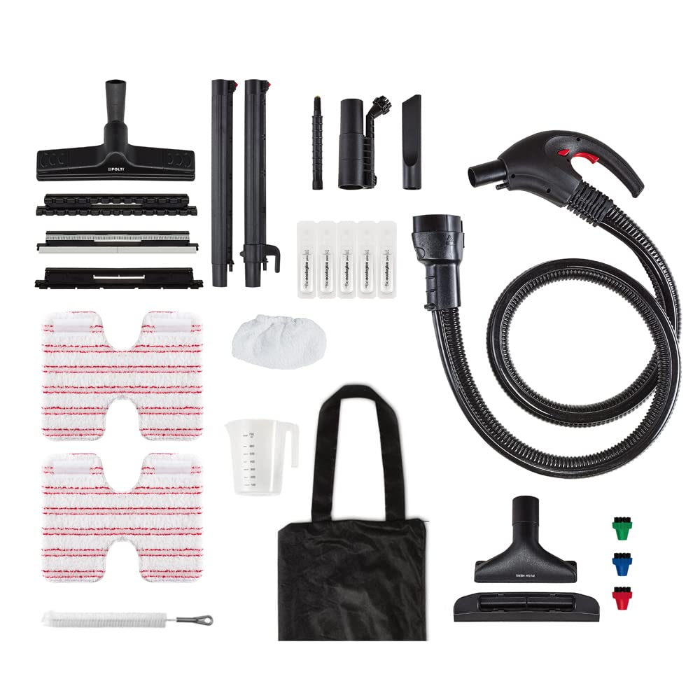 Polti Vaporetto Lecoaspira FAV50 Multifloor, Limpiador a Vapor y Aspirador con Filtro de Agua, Potencia Total 2450 W, Presión de la Caldera 5 Bar, 15 Accesorios Incluidos, Blanco y Rojo