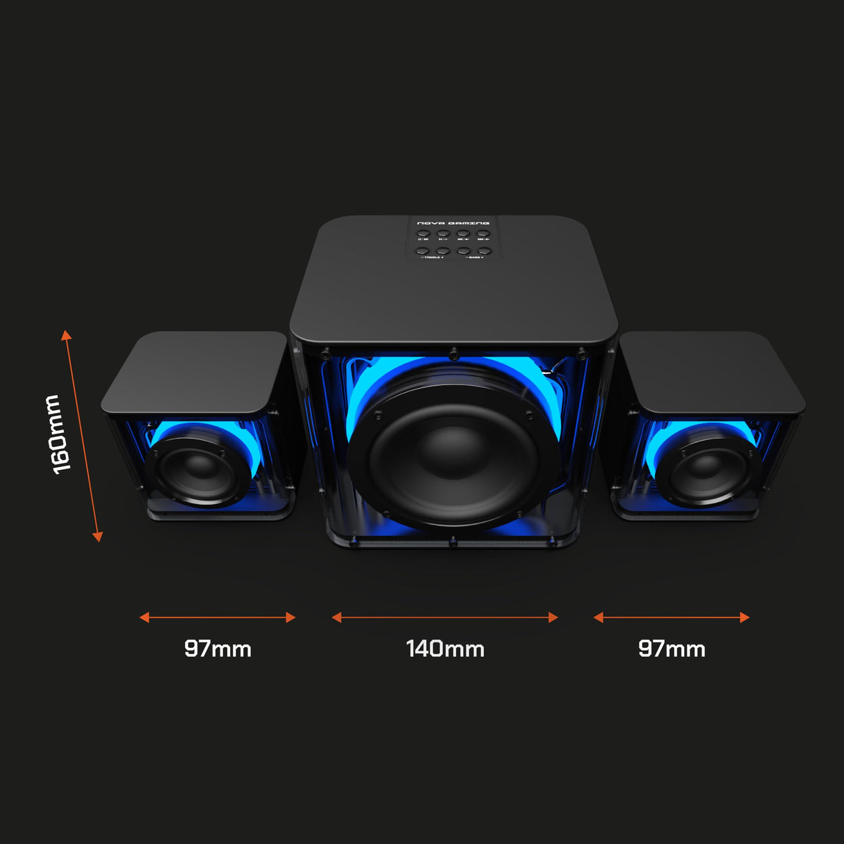 Nova Gaming - GS305 SERPENTIS - Altavoz 2.1 Gaming RGB - Subwoofer Animation RGB, Puertos Jack 3.5mm, USB y Micro-SD