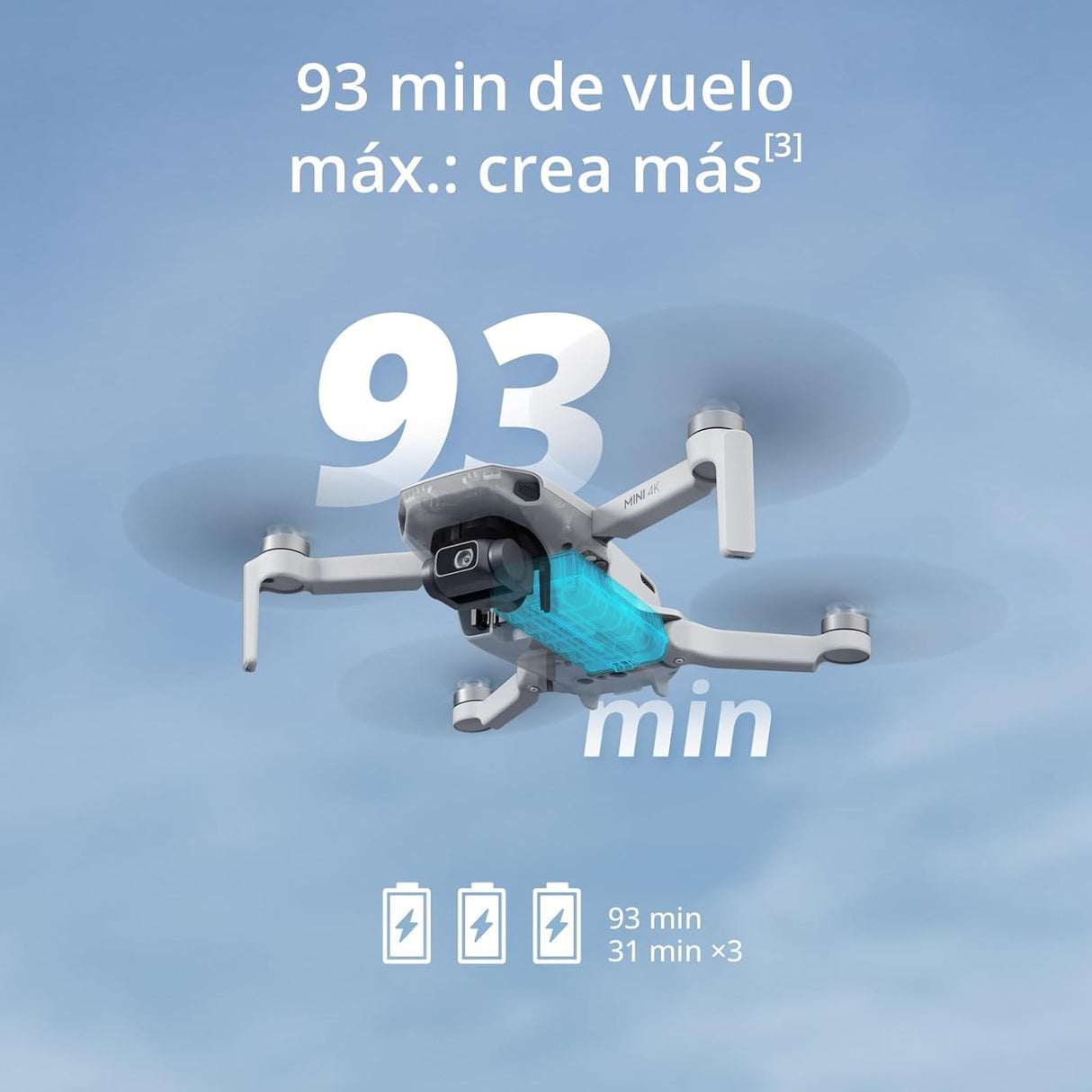 DJI Mini 4K Fly More Combo Bundle, Dron Con Cámara 4K UHD, Menos de 249 g, Estabilización Cardán de 3 ejes, Transmisión de Vídeo de 10 km, Retorno Automático, 3 Baterías Para 93 min de Vuelo, C0,