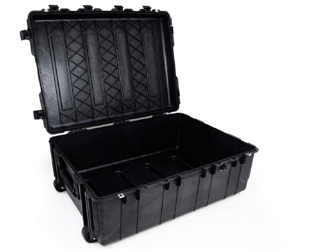 PELI 1730 contenedor de transporte grande con ruedas de alta resistencia y a prueba de golpes, IP67 estanco e impermeable al polvo, 167L de capacidad, fabricado en EE.UU., sin espuma, color negro