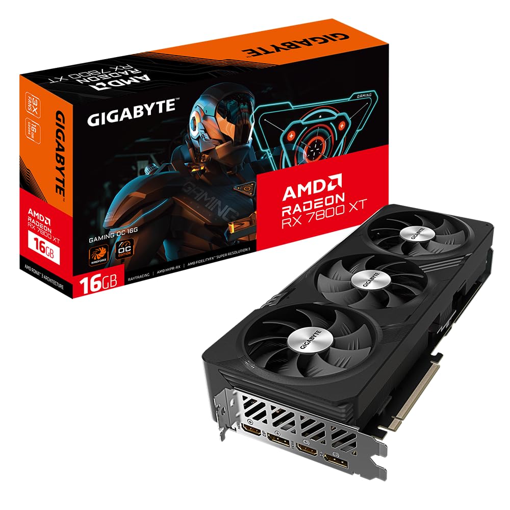 Gigabyte Tarjeta gráfica Radeon RX 7800 XT Gaming OC de 16 GB - 16 GB GDDR6 de 256 bits, Sistema de refrigeración Windforce, Placa Trasera de Metal, DP 2.1, HDMI 2.1, Arquitectura AMD RDNA 3,