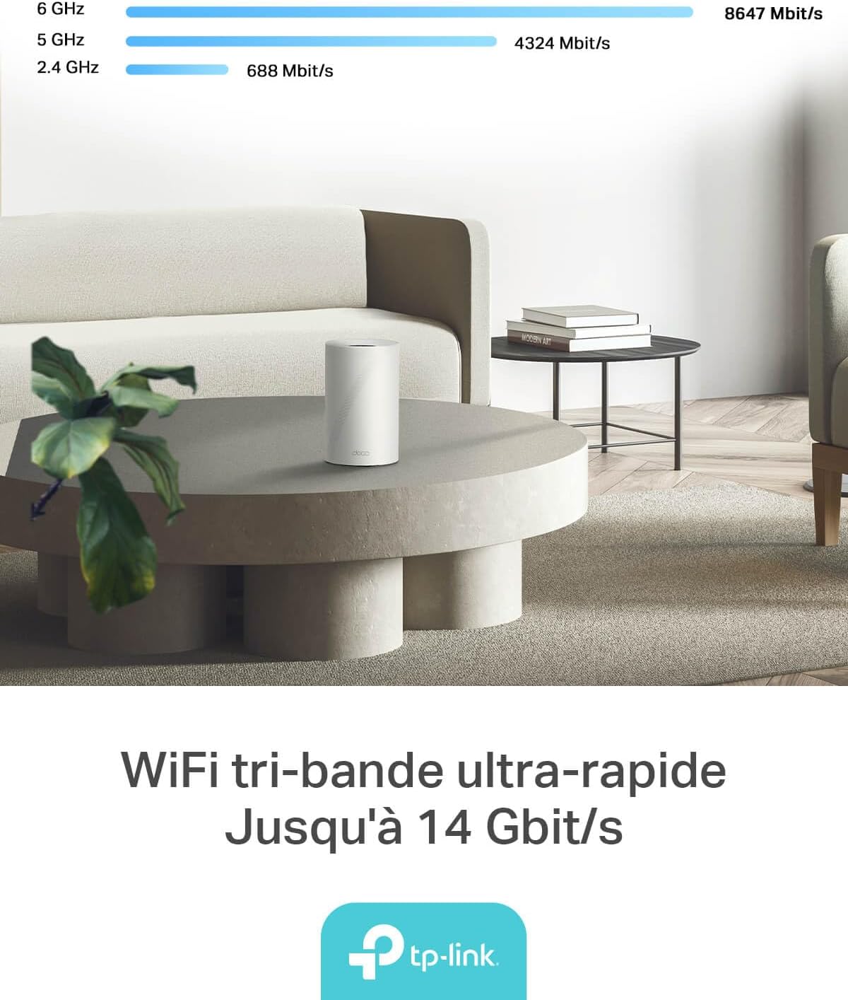 TP-Link Deco BE68 (3-Pack), WiFi 7 Mesh BE14000 Tri-Band, 14 Gbit/s, Ethernet Port up to 10 Gbit/s, Band 6 GHz, Coverage up to 700 m², Compatible with All Fiber Internet Boxes