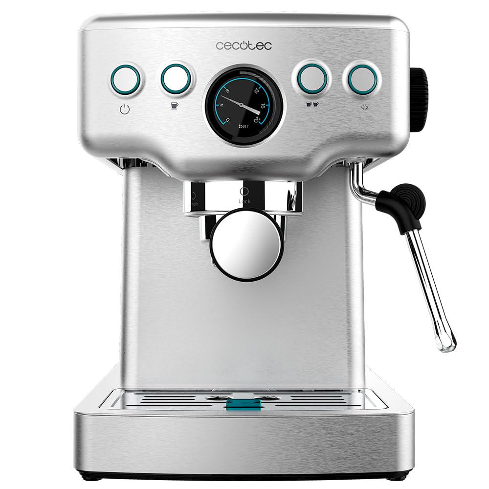 Cecotec Cafetera Express Barista Power Espresso 20 Barista Mini. 1465 W, 20 Bares, Manometro y ThermoblocK, Vaporizador Orientable y Brazo con Doble Salida, 1,8 L de Capacidad