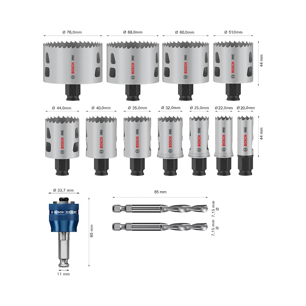 Bosch Juego de 14 sierras perforadoras Pro Multi Material Power Change Plus, estuche transparente para madera blanda, paneles de yeso, diámetro de 20 a 76mm, accesorio profesional, Versión actual