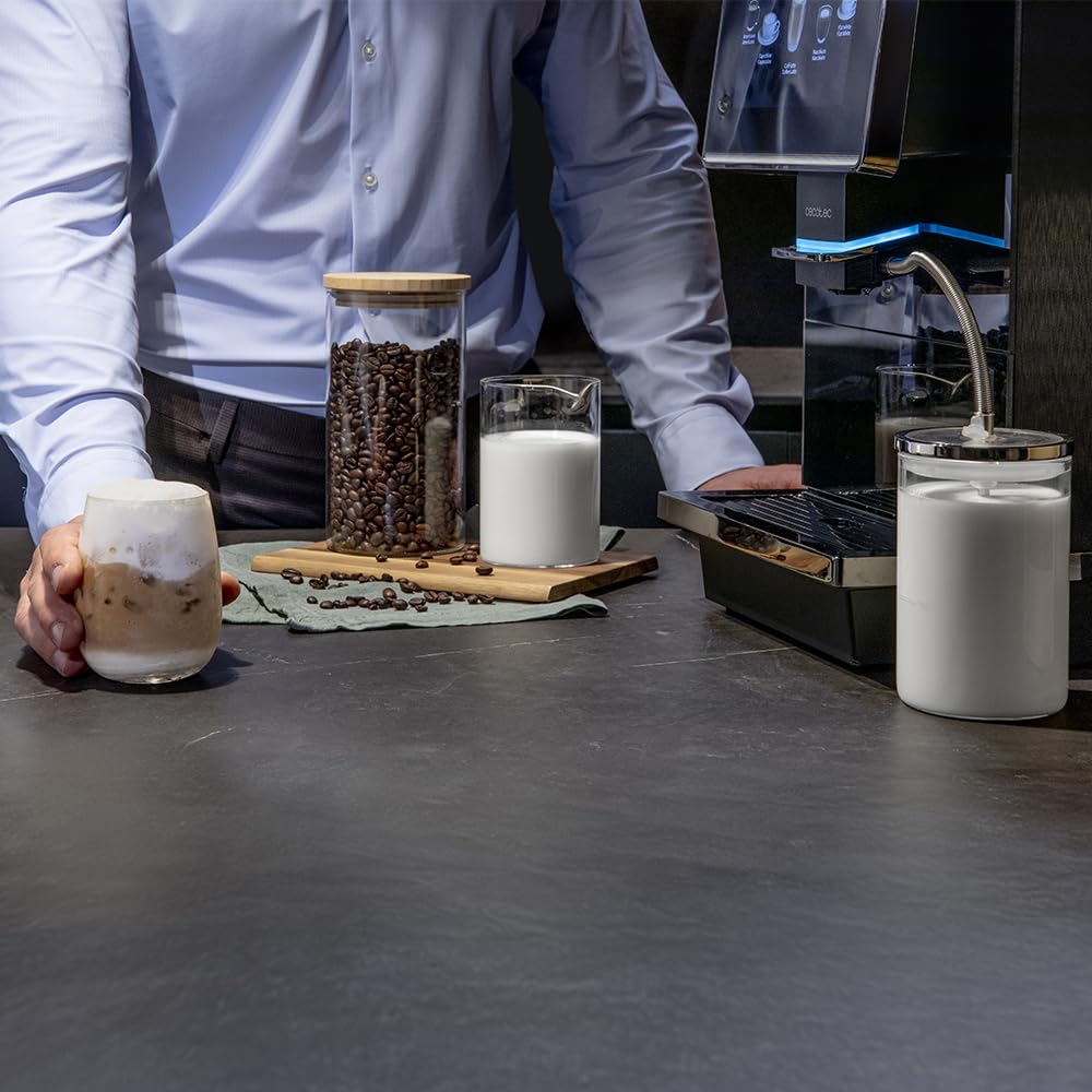 Cecotec Cafetera Superautomática Táctil Cremmaet Touch OCS. 1500W, 19 Bares, Pantalla TFT, Sistema Thermoblock, Limpieza Automática, Depósito de 400g de Café en Grano, 2L de Agua y 600ml de Leche
