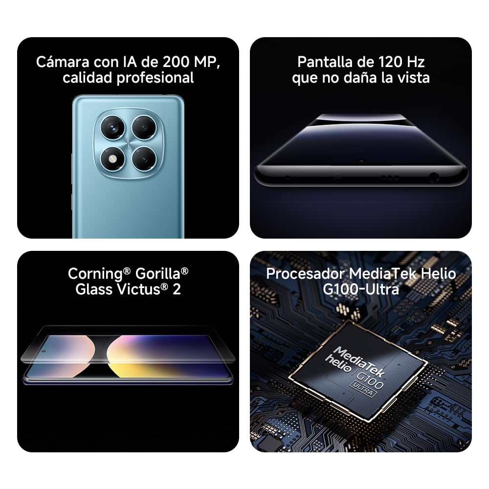 XIAOMI Redmi Note 14 Pro - Smartphone de 8+256GB, Pantalla de 6.67" AMOLED FHD+ 120Hz, MediaTek Helio G100-Ultra, cámara de 200MP, TurboCharge 45W, 5500 mAh, Cargador no Incluido, Azul (Versión ES)