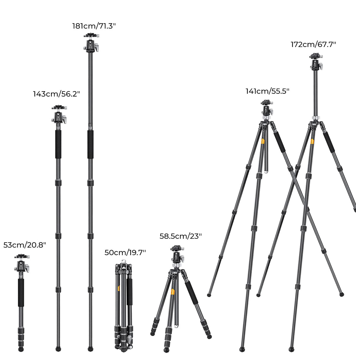 K&F CONCEPT Trípode Cámara,173cm Trípode de Carbono Fotografía Compacto y Professional con 360° Rótula de Bola y Placa de Liberación para Cámara DSLR X254C4