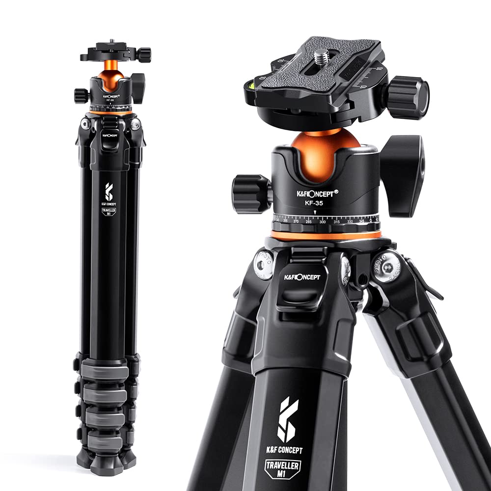 K&F Concept Trípode de Cámara, 177CM Trípode Estable Aluminio con 35mm Rótula de Bola Carga Máxima 15kg, Trípodes Fotografía Compacto con 1/4" Placa de Liberación Rápida para Cámara DSLR, Videocámara