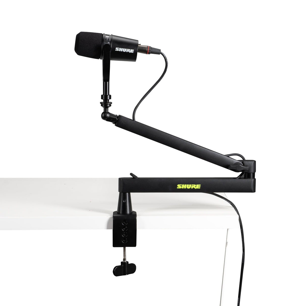 Shure by Gator Soporte premium de perfil bajo para micrófono de escritorio; totalmente ajustable para podcasts, streaming y configuraciones de home office (SH-BROADCAST2)