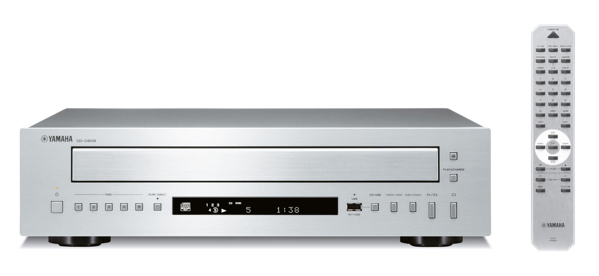 Yamaha CD-C603 Reproductor de CD, con Bandeja para 5 CD, Compatible con Varios formatos, Puerto USB Frontal para reproducción Digital y Mando a Distancia, en Plateado