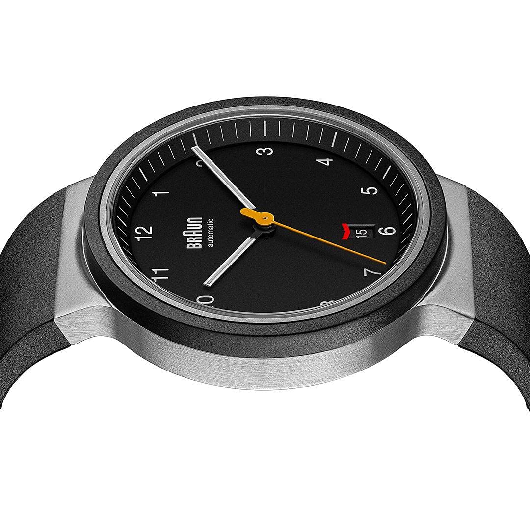 Braun Automatic 3-Hand 40mm Mens Watch with Date Analogue Watch, Rubber Strap, 40mm Stainless Steel Case with Black Dial, Model BN0278BKBKG.