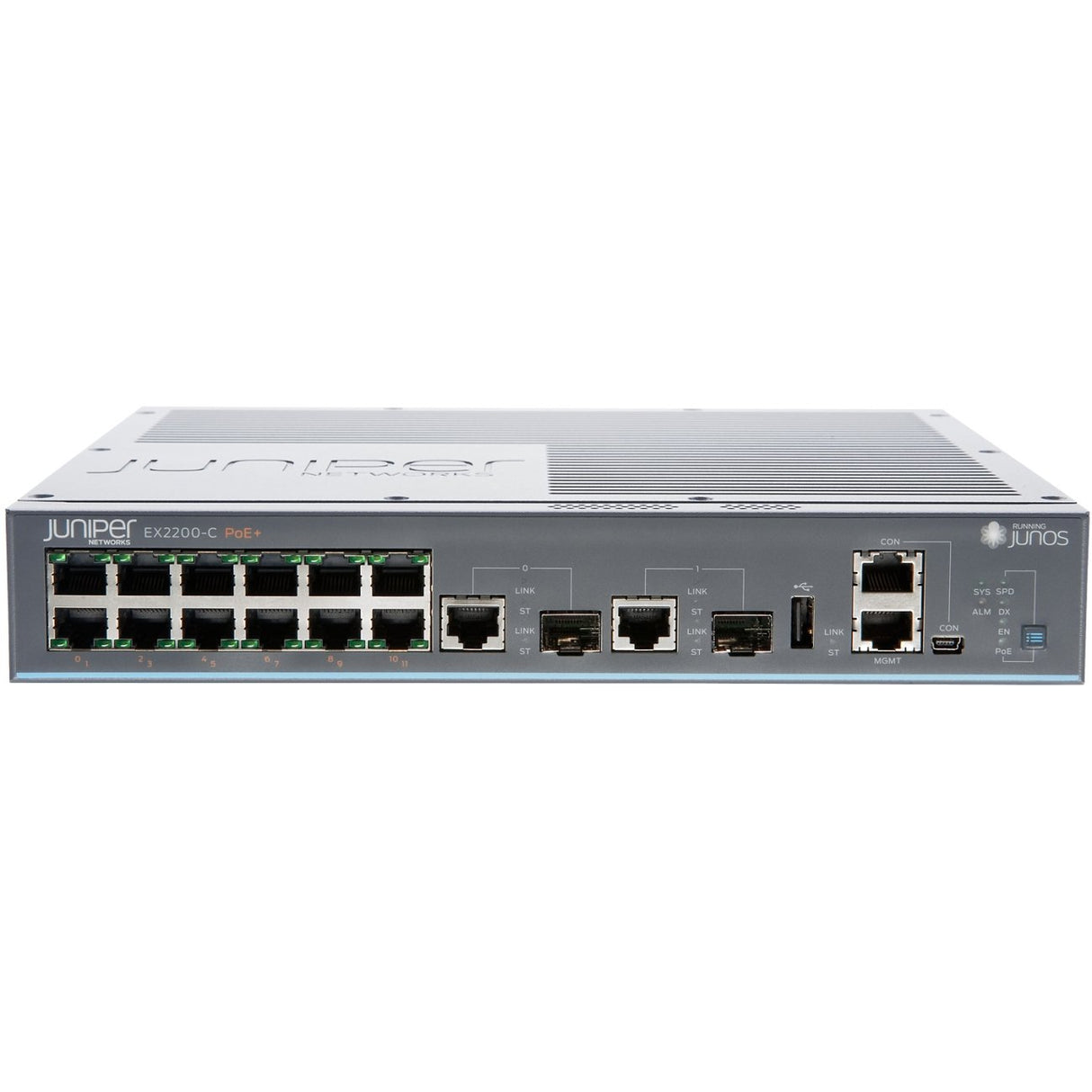Juniper Chassis EX2200 Gestionado L2 Gris 1U Energía sobre Ethernet (PoE) - Switch de Red (Managed, L2, Bidireccional Completo (Full Duplex), Energía sobre Ethernet (PoE), Montaje en Rack, 1U)