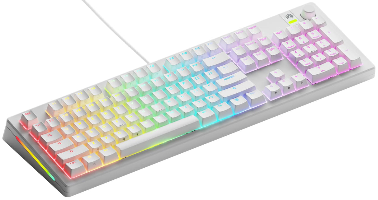Glorious Gaming GMMK 3 anpassat mekaniskt gamingtangentbord, 100% fullstorlek, modulärt packningssystem, doubleshot PBT-tangenter, aluminiumplatta, utbytbara 3- Och 5-stiftsbrytare, USA QWERTY - Vit