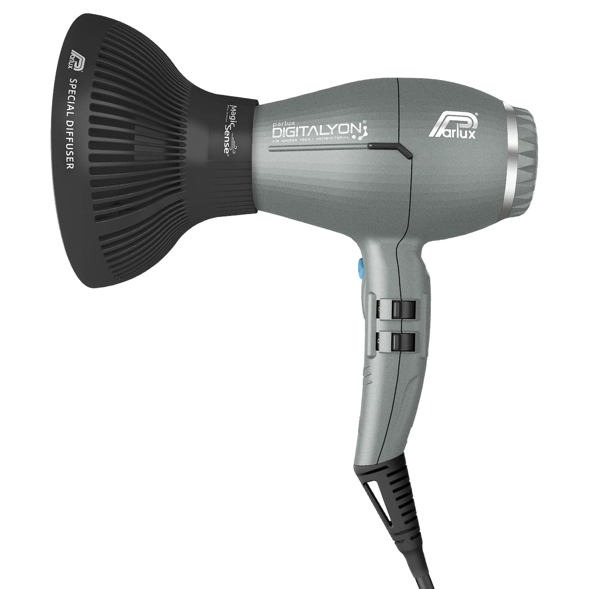 Pack Parlux Digitalyon con Difusor Magic Sense, Secador de cabello profesional con iones negatrivos, Muy ligero y potente, Fabricado en Italia, Color gris glitter
