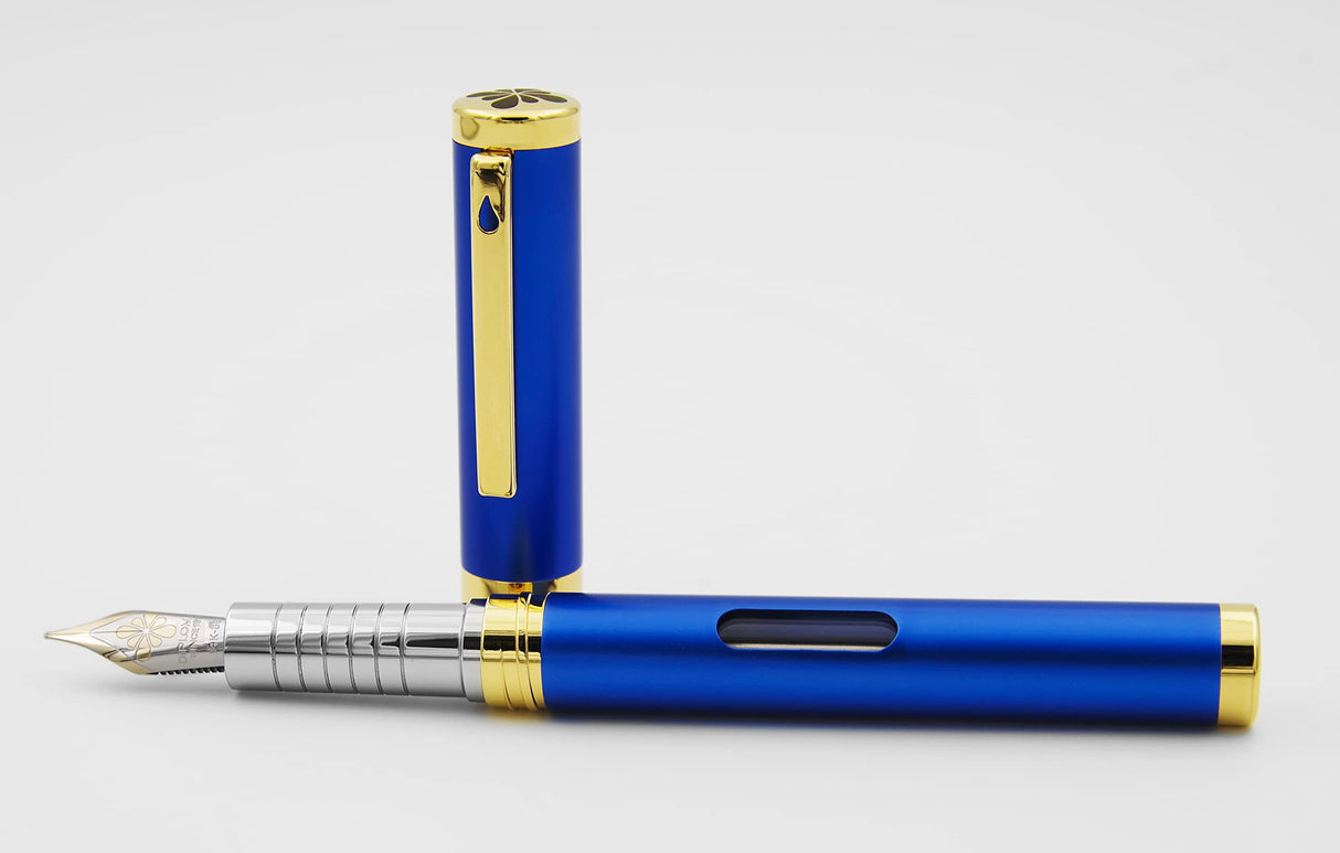 DIPLOMAT NEXUS Pluma estilográfica con cristal de tinta azul/grosor de pluma: B 14kt/ pluma estilográfica/hecha a mano/con caja de regalo/pluma estilográfica/color: azul/cromo