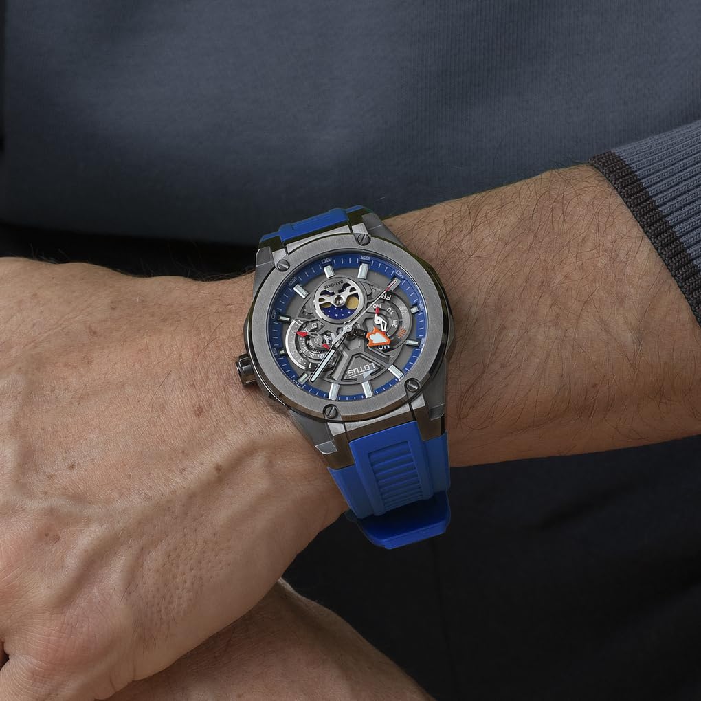 LOTUS Reloj Hombre 18946/4 Vortex con Fase Lunar Caja de Acero Inoxidable 316l Negro Correa de Caucho Azul
