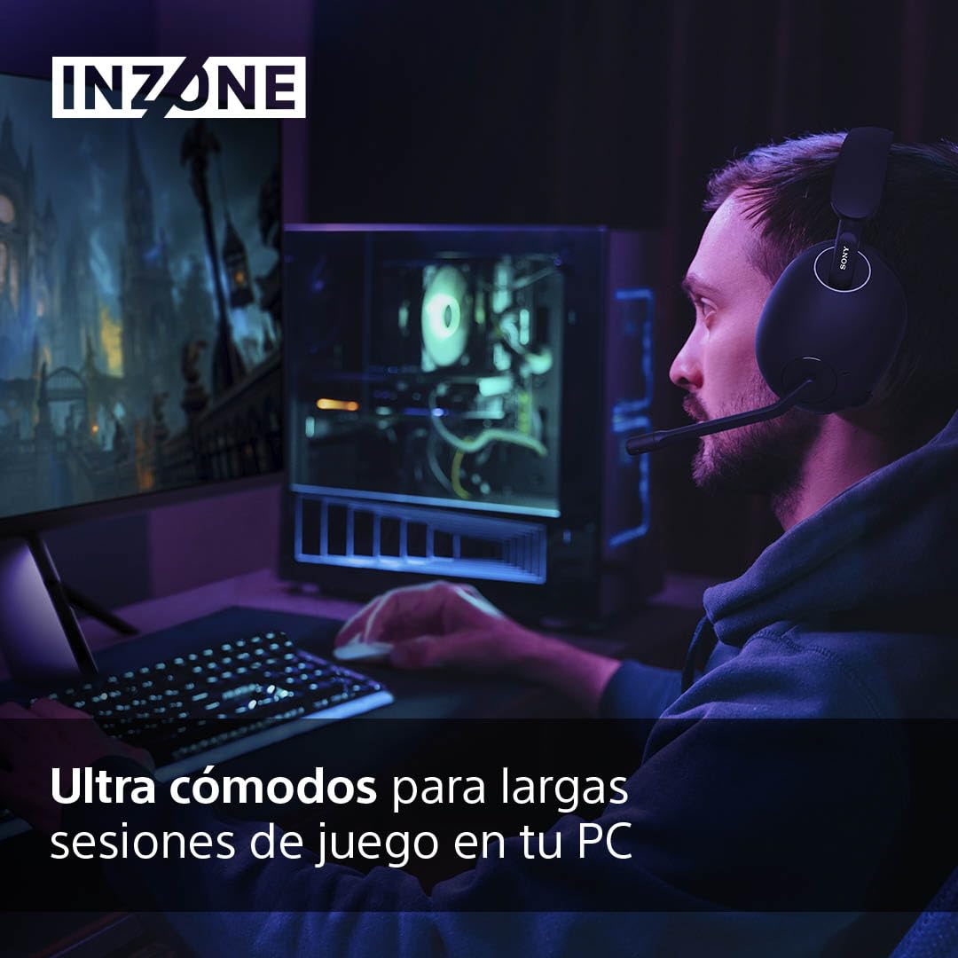 Sony INZONE H9, Auriculares inalámbricos Noise Cancelling Gaming, 360 Spatial Sound, cómoda sujeción, 32 Horas autonomía, Baja latencia, micrófono Boom de Calidad, Compatible con PC y PS5