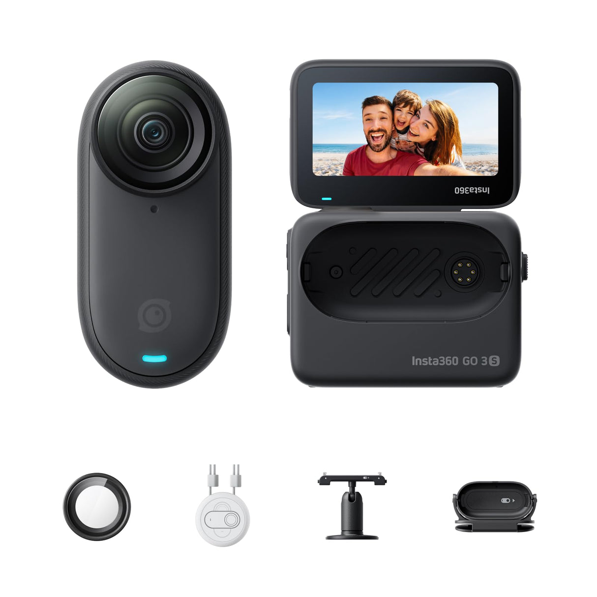 Insta360 GO 3S Negro (128GB) - Cámara Vlogging 4K, POV Manos Libres, Móntala Donde Quieras, Estabilización, 140 Min de batería, Impermeable 10 M, Edición IA, Apple Find My, Vlog, Viajes, Exteriores