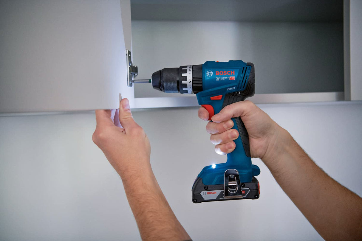 Bosch Professional 18V System GSB 18V-45 - Taladro percutor a batería (45 Nm, 1900 rpm, sin batería, en caja), Azul