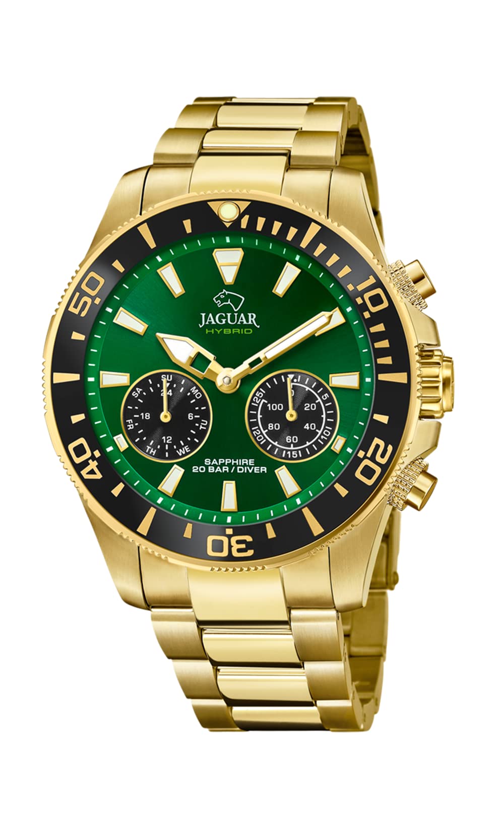 JAGUAR Reloj Modelo J899/1 de la colección Connected, Caja de 45,7 mm Verde con Correa de Acero Chapado para Caballero