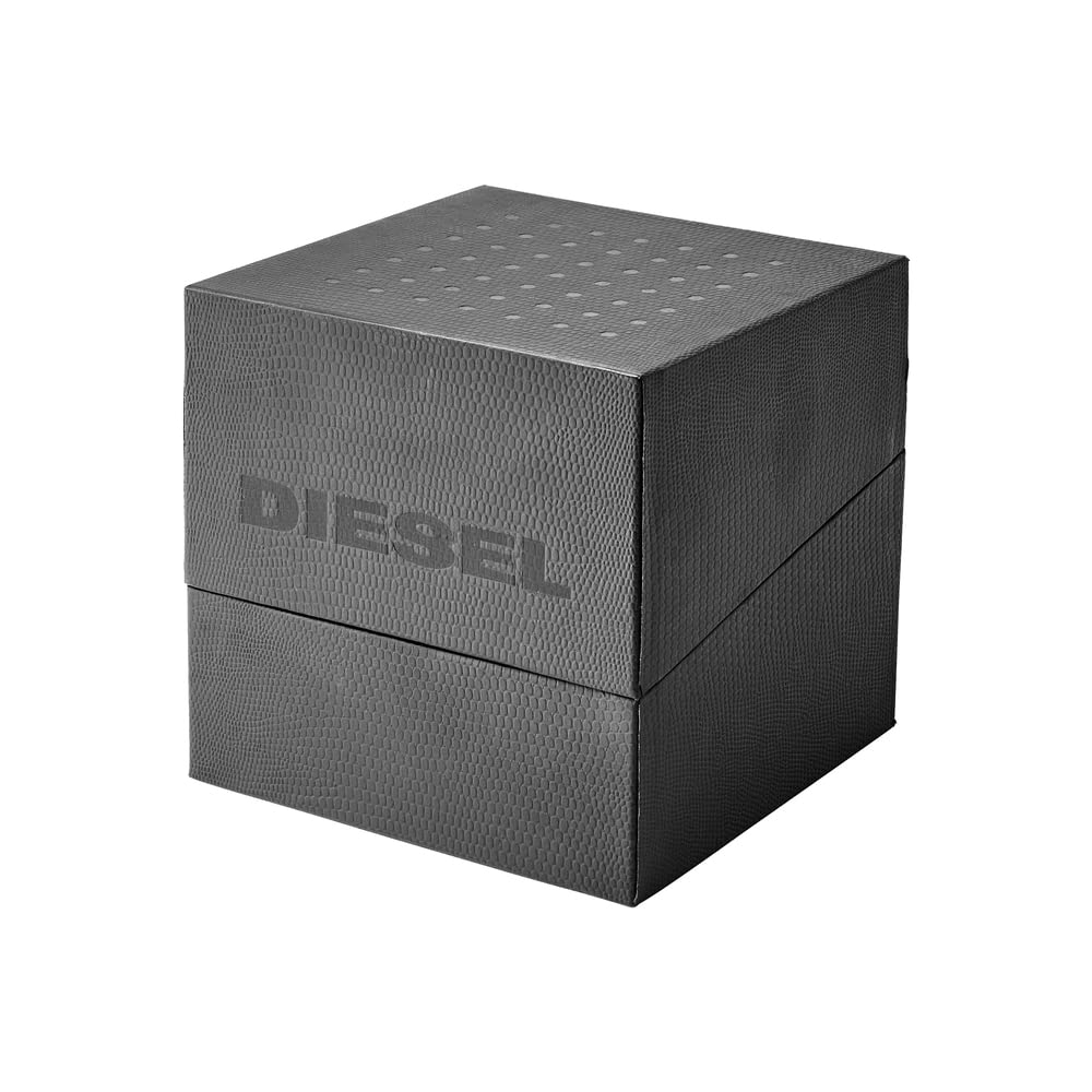 Diesel Reloj para hombre Caged, mecanismo de tres manecillas con fecha, caja de 46 mm de acero inoxidable negro con correa de piel, DZ1948