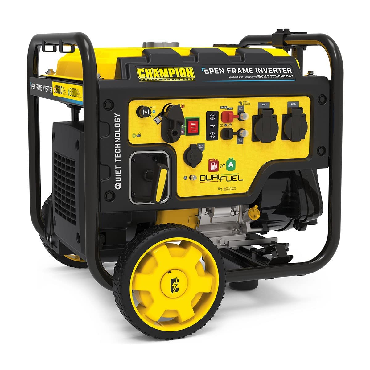 Champion Power Equipment Generador Duel Fuel Gasolina + Gas (Potencia nominal 3500 W, Generador con Arranque Eléctrico, Panel de Control Quick Touch, Modo Eco) CPG4000DHY-DF-EU