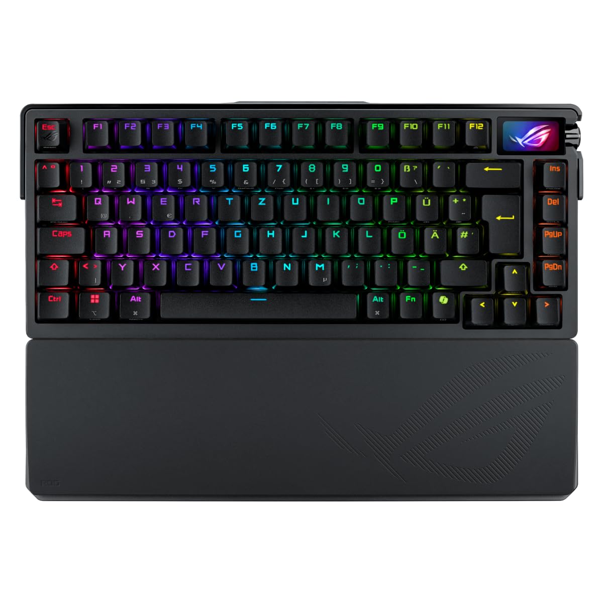 ASUS ROG Azoth Extreme 75% Teclado para Juegos (disposición QWERTZ, interruptores mecánicos ROG NX, Pantalla táctil OLED, Triple botón de Control, inalámbrico a través de Bluetooth, 2.4 GHz RF