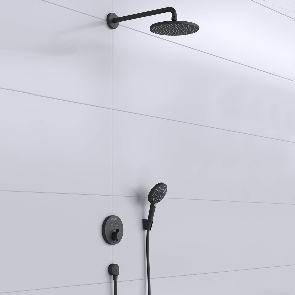hansgrohe Raindance S 240 - Set de ducha (7 en 1, sistema de ducha con alcachofa, termostato, alcachofa de ducha, manguera de ducha, cuerpo base y soportes), color negro mate