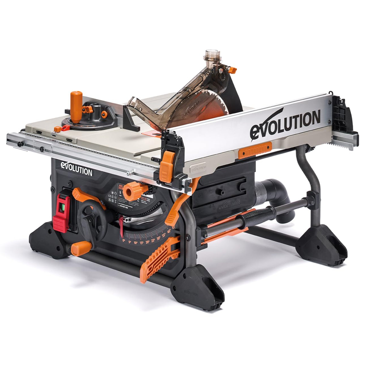Evolution Power Tools R255TBL Sierra de mesa (Nueva generación Rage 5-S) Multi-Material Hoja de corte incluida Corta Madera Metal Plástico, Bisel 45˚, Ángulo de inglete +/- 60˚, 1650w