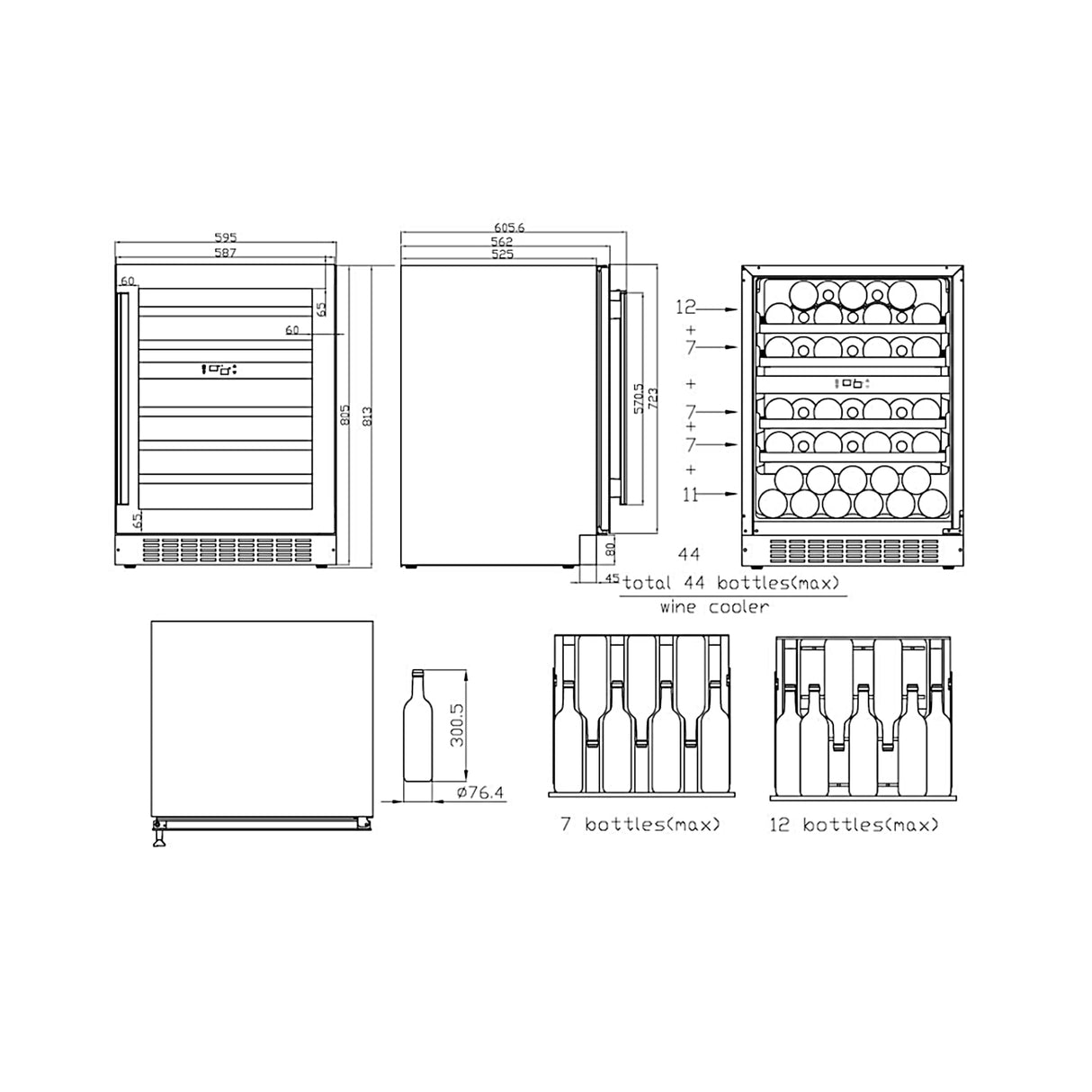 Haier Wine Bank 60 Series 6 HAKWBD 60 Vinoteca de integración de 44 botellas, 2 Zonas, Estantes de madera, Filtro Anti-UV, Refrigeración por Compresor, Display Digital, Iluminación LED, 38 dbA Negra