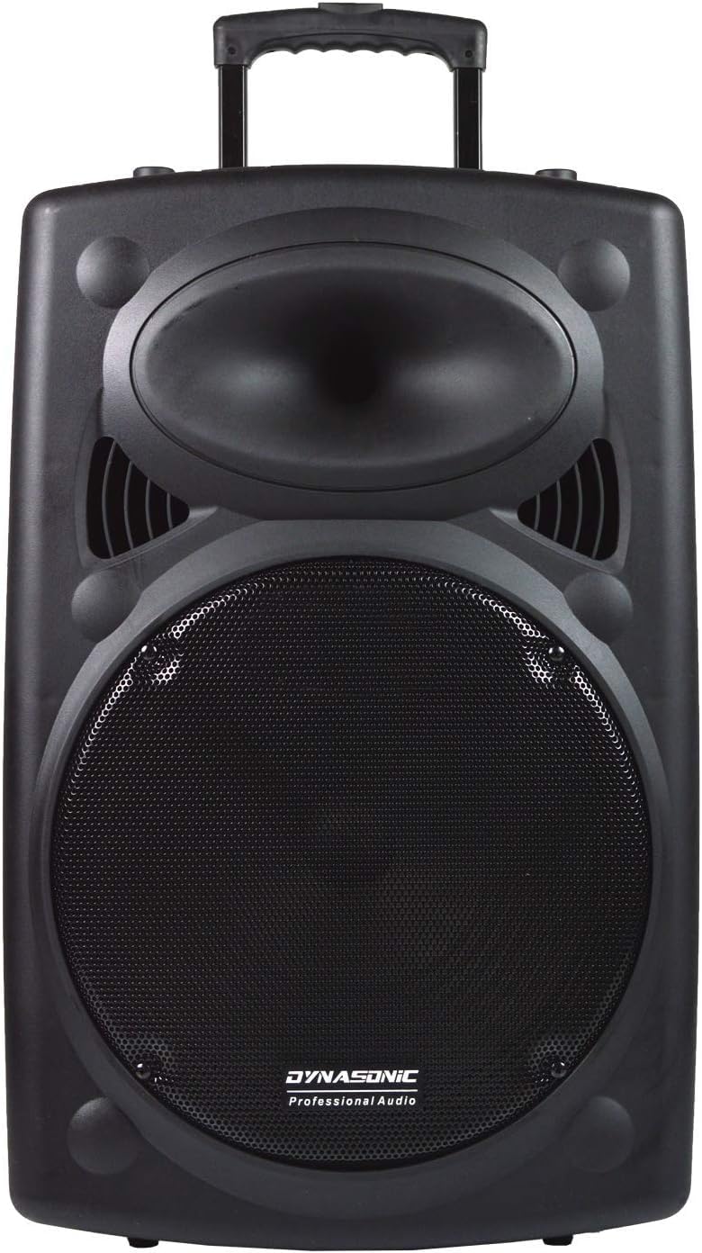 DYNASONIC - Dynapro 15’ (Segunda Generacion) Altavoz portátil Sistema Audio Profesional Potencia 800W - USB Bluetooth, Micrófonos, Negro - Soporte para Dispositivos movil y Tablet