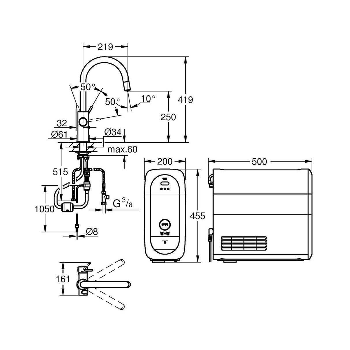 Grohe Blue Home Starter Kit - grifo de cocina con filtro de agua, caño en C (31541000)